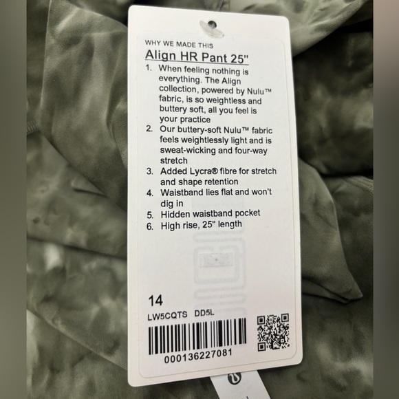 Lululemon Align High-Rise Pant 25” Diamond Dye Light Sage Medium Olive - Picture 7 of 8
